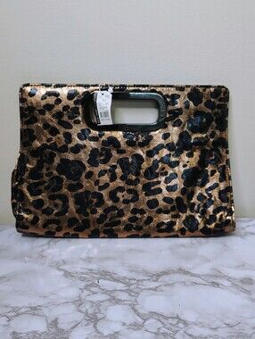 New York & Company Leopard Print Clutch Purse NWT Cutout Handle Evening Bag